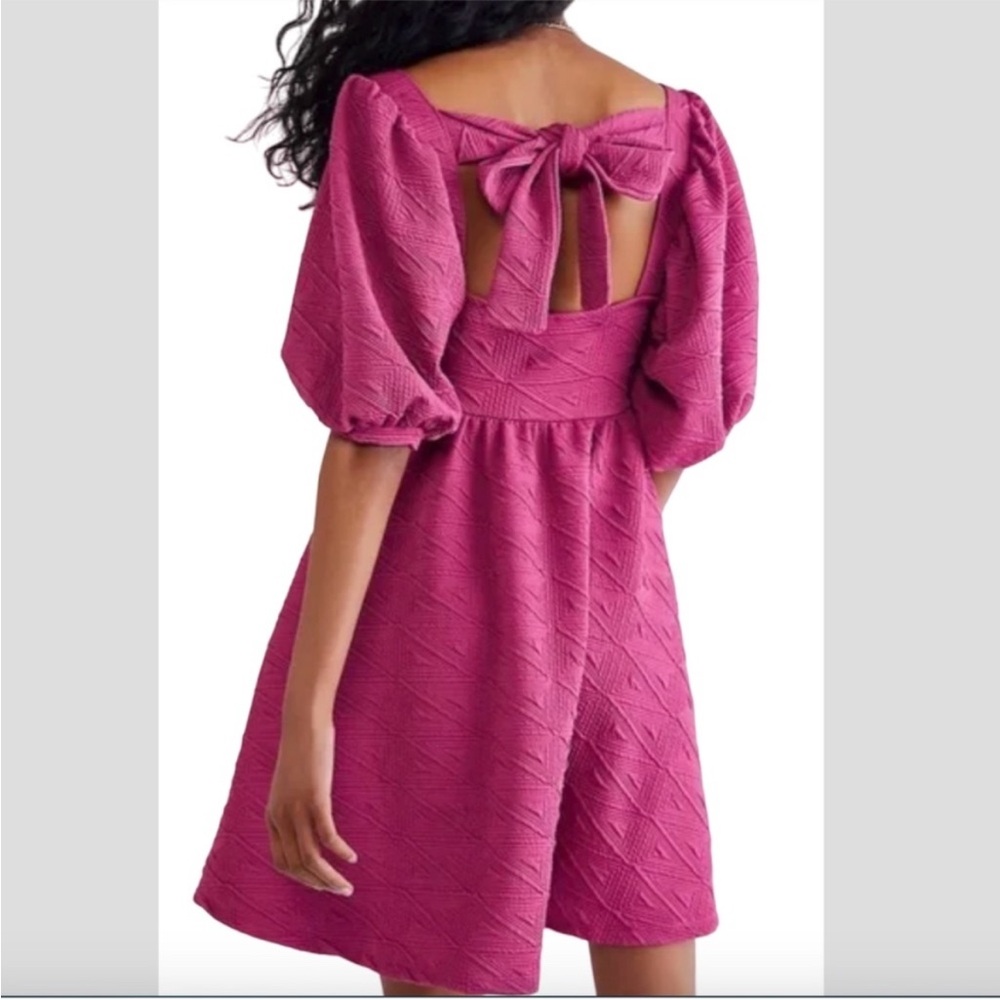 Free People Fuchsia Puff-sleeve Mini Dress XS | “Plum Lily” - Picture 2 of 8